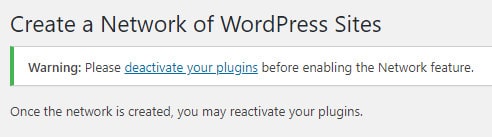 WordPress multisite hosting by Cloudways - deactivate plugins notice