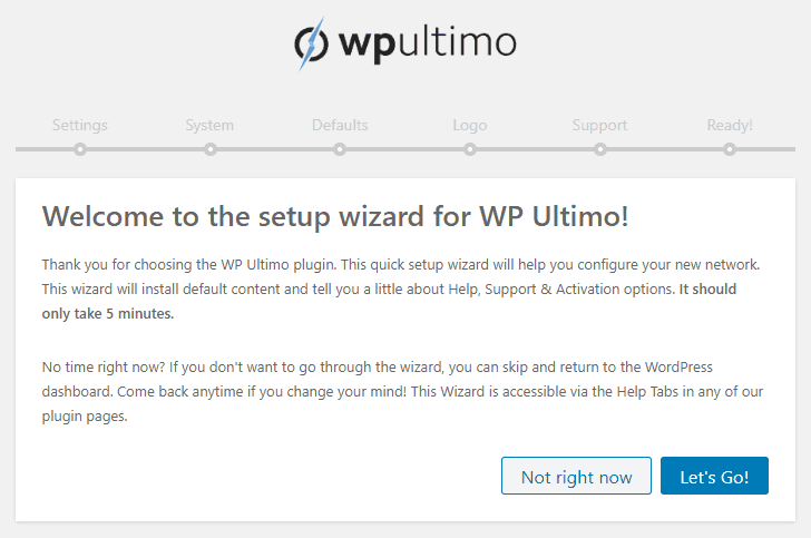 WP Ultimo WordPress plugin - create a a website as a service website -installation wizard