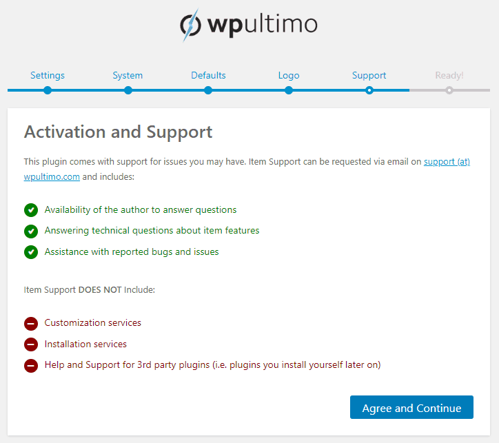 Wp ultimo wordpress plugin - activation and support notice