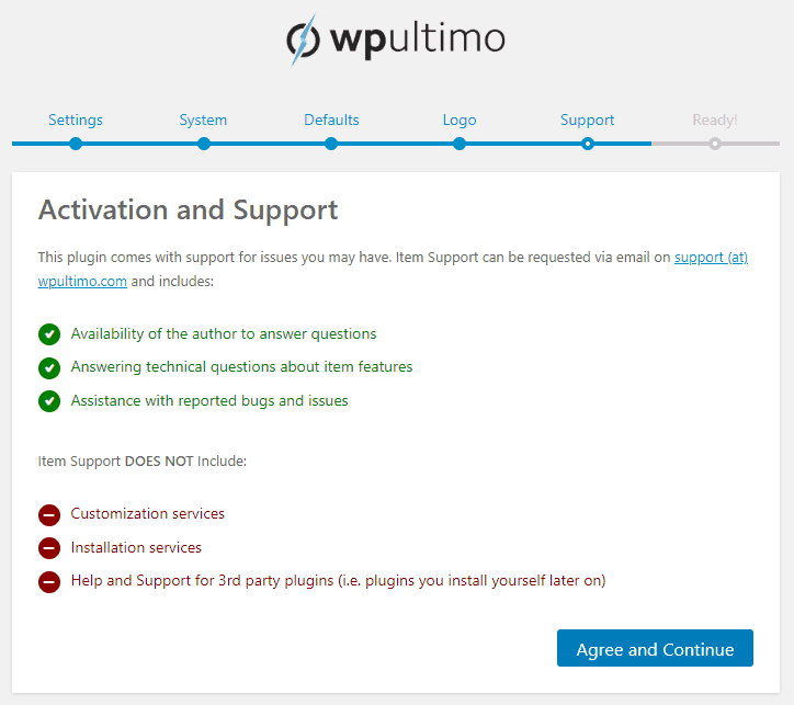 WP Ultimo WordPress plugin - activation and support notice