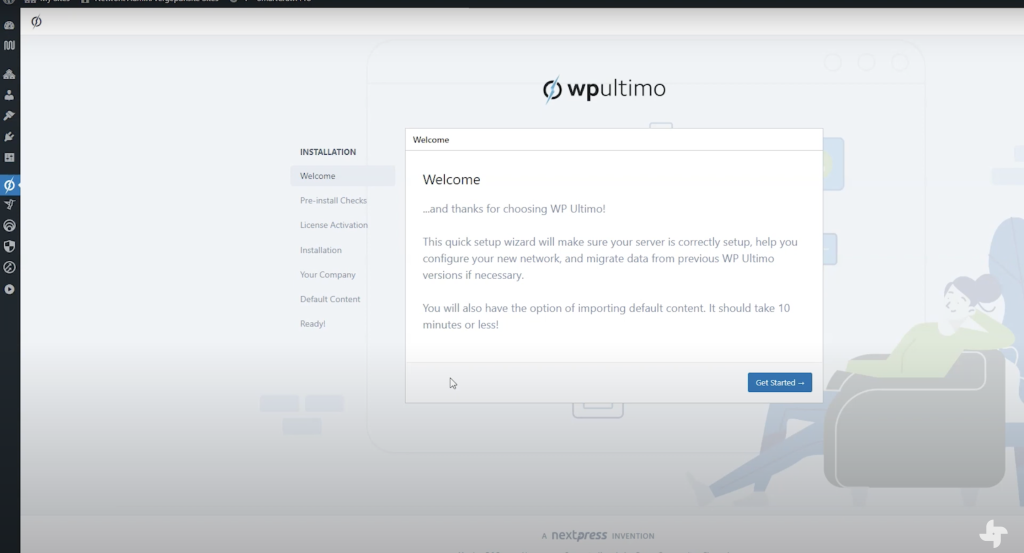 The WP Ultimo Wizard welcome screen, first step of the install process